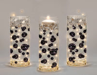 75 Floating Black Pearls Large Sizes- Fills 1 Gallon of the Floating Transparent Water Gels for Your Vases- Option 3 Submersible Fairy Lights Strings Hidable