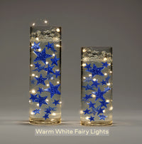 50 Blue Floating Stars-Sparkling Large Size-Fills 1 Gallon for Your Vases-Including Transparent Floating Gels Kit-Option 3 Submersible LED Fairy Lights Strings with Hidable and Submersible Battery