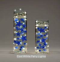 50 Blue Floating Stars-Sparkling Large Size-Fills 1 Gallon for Your Vases-Including Transparent Floating Gels Kit-Option 3 Submersible LED Fairy Lights Strings with Hidable and Submersible Battery