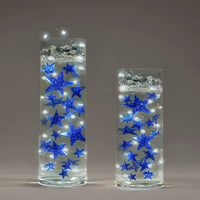 50 Blue Floating Stars-Sparkling Large Size-Fills 1 Gallon for Your Vases-Including Transparent Floating Gels Kit-Option 3 Submersible LED Fairy Lights Strings with Hidable and Submersible Battery