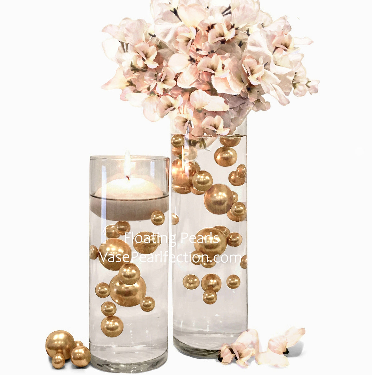 75 Floating Gold Pearls Large Sizes- Fills 1 Gallon of The Floating Transparent Water Gels for Your Vases- 3 Submersible Fairy Lights Strings