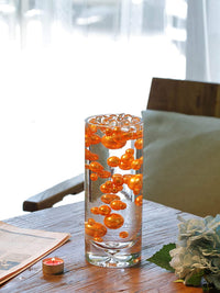 50 Floating Sparkling Orange Gems- Large- Fills 1 Gallon of Floating Transparent Gels for your vases- With Option of 3 Submersible Fairy Lights